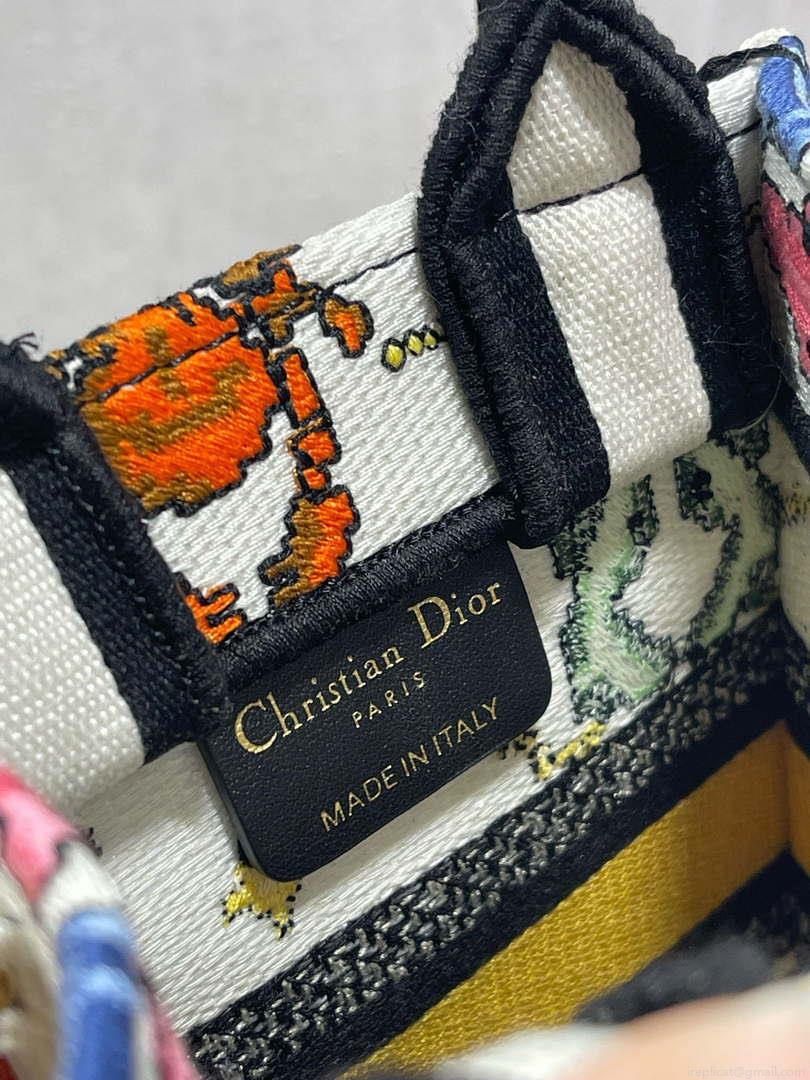 Dior S5555 Mini Dior Book Tote Phone Bag White multicolor Deer embroidery S1105