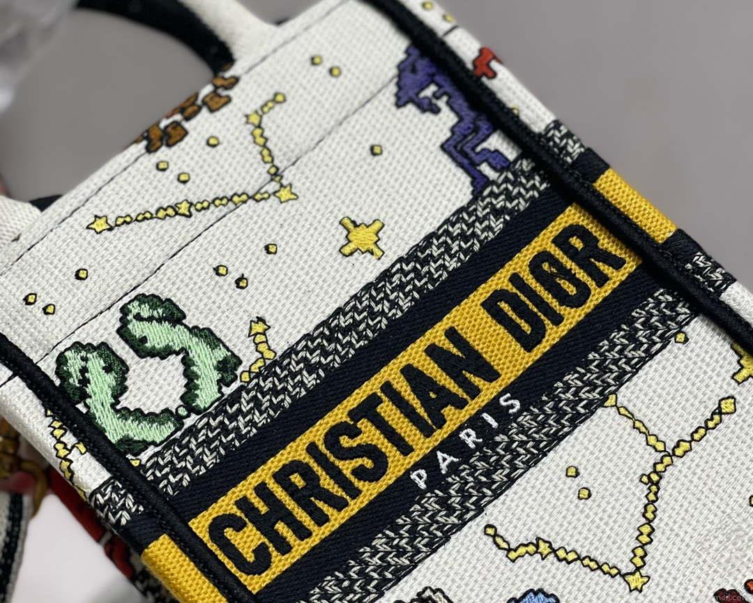 Dior S5555 Mini Dior Book Tote Phone Bag White multicolor Deer embroidery S1105