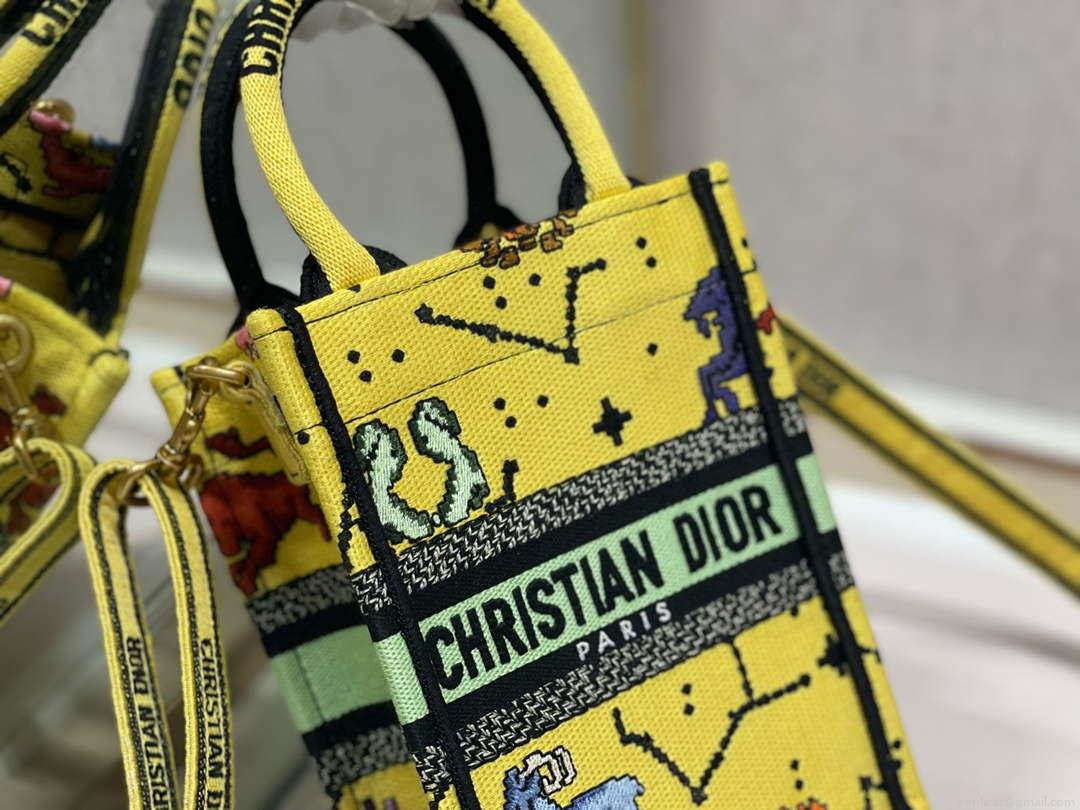 Dior S5555 Mini Dior Book Tote Phone Bag Yellow multicolor Deer embroidery S1106