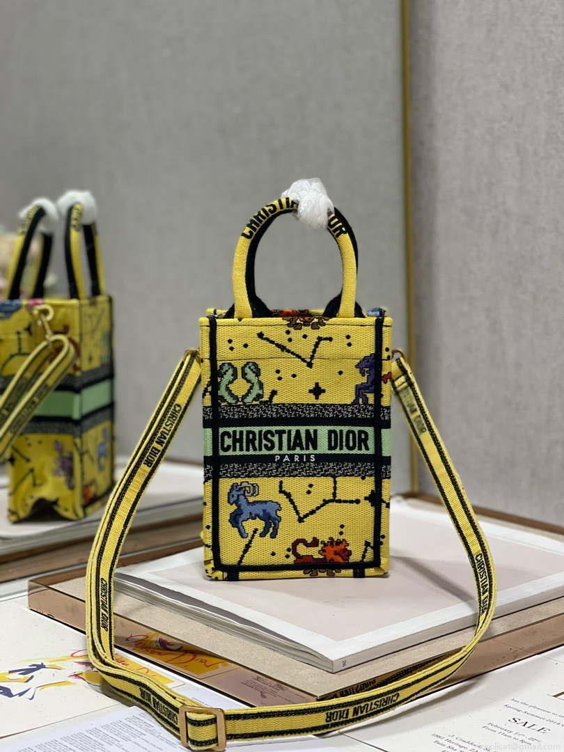 Dior S5555 Mini Dior Book Tote Phone Bag Yellow multicolor Deer embroidery S1106