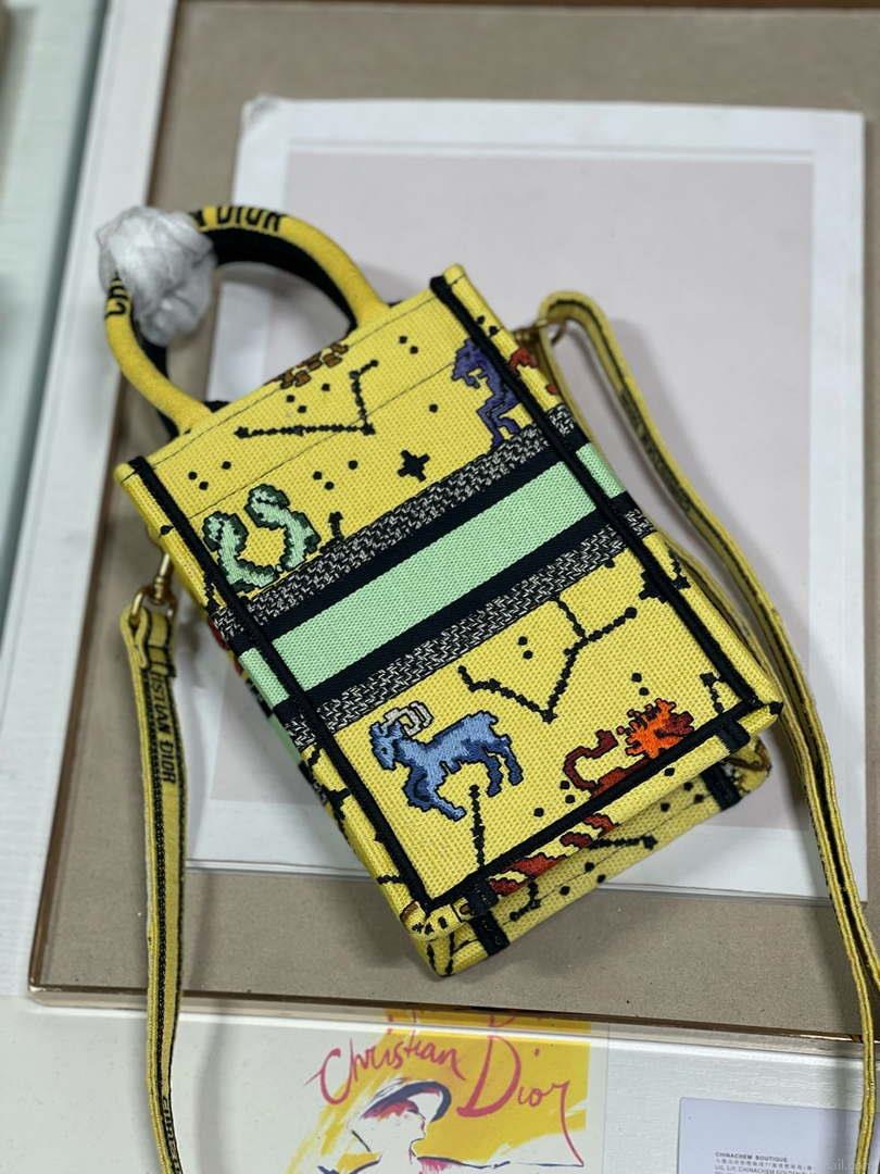 Dior S5555 Mini Dior Book Tote Phone Bag Yellow multicolor Deer embroidery S1106