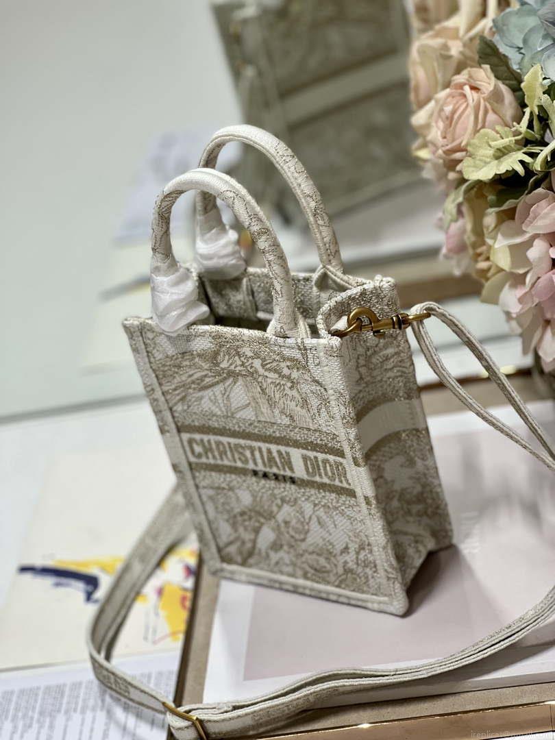Dior S5555 Mini Dior Book Tote Phone Bag White Eembroidery S1107