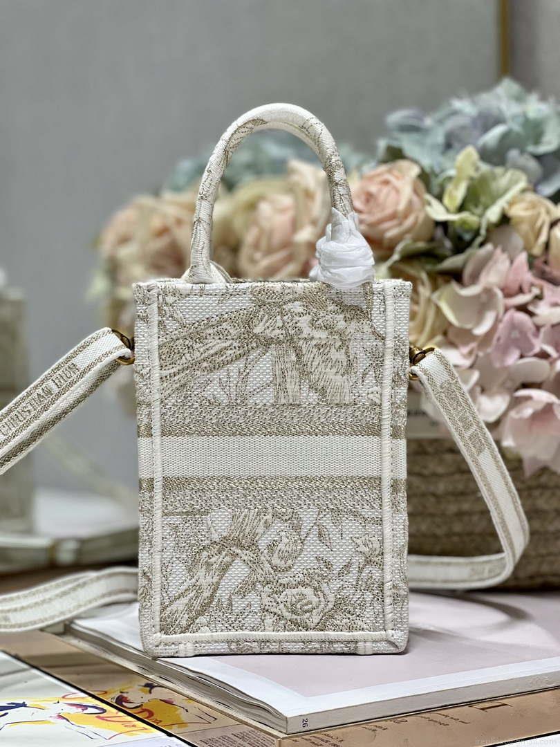 Dior S5555 Mini Dior Book Tote Phone Bag White Eembroidery S1107