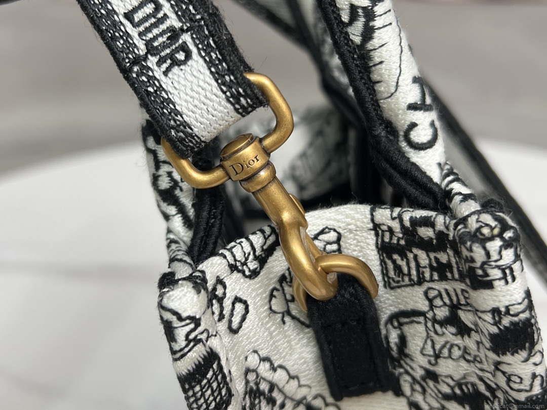Dior S5555 Mini Dior Book Tote Phone Bag White and Black Eembroidery S1108