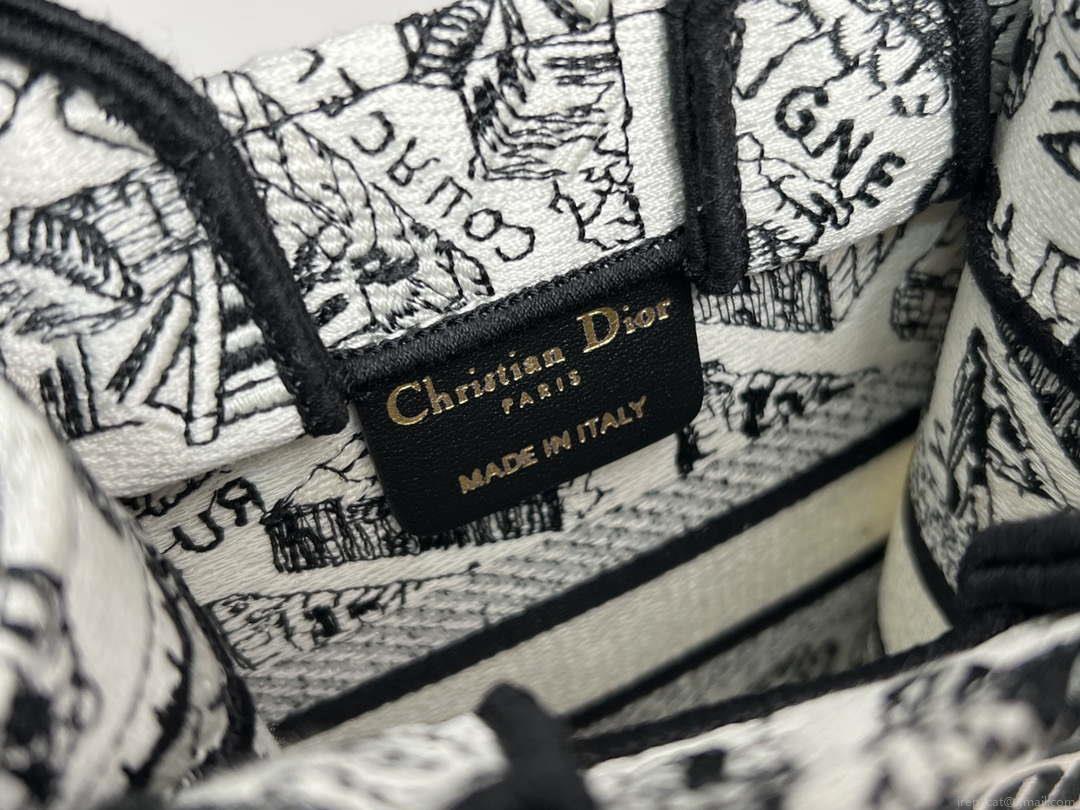 Dior S5555 Mini Dior Book Tote Phone Bag White and Black Eembroidery S1108