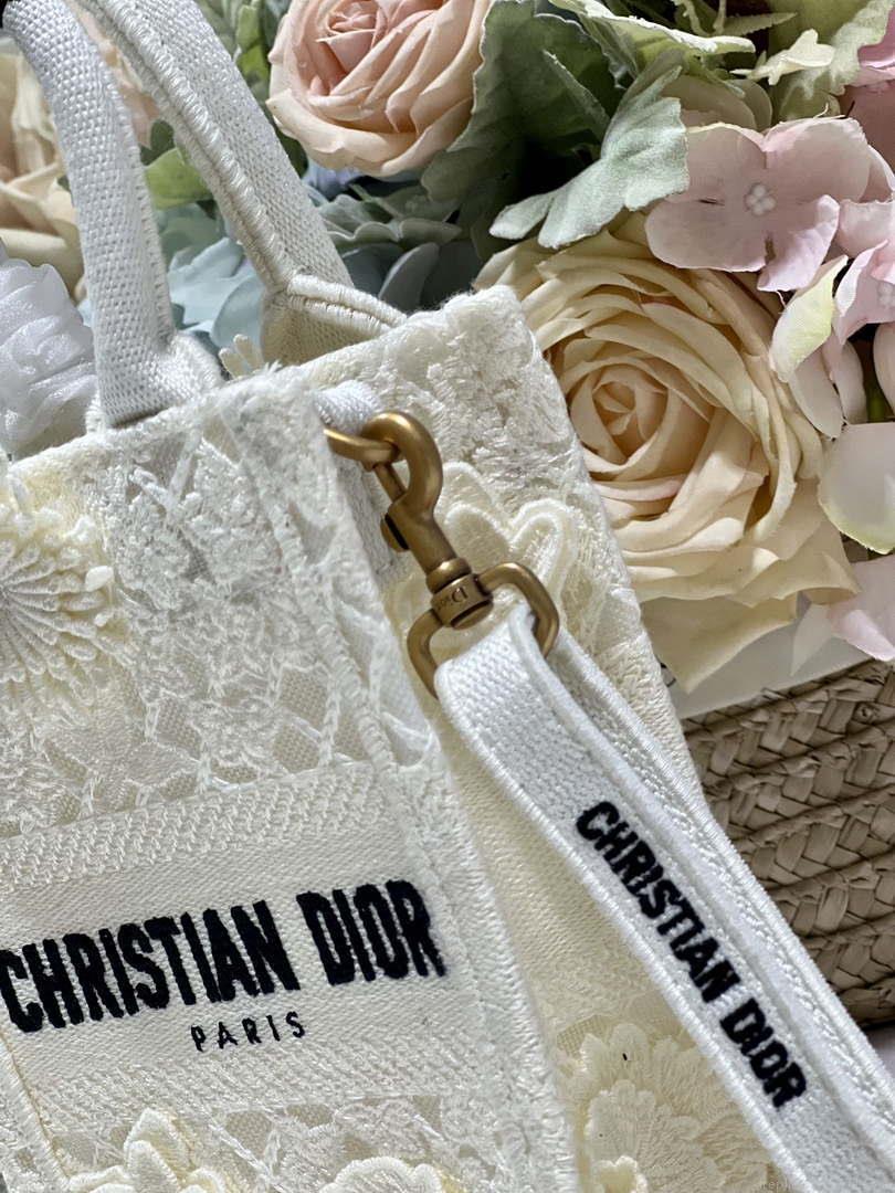 Dior S5555 Mini Dior Book Tote Phone Bag Biege lace flowers S1109