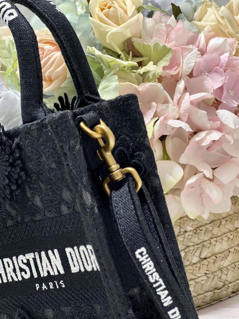 Dior S5555 Mini Dior Book Tote Phone Bag Black lace flowers S1108