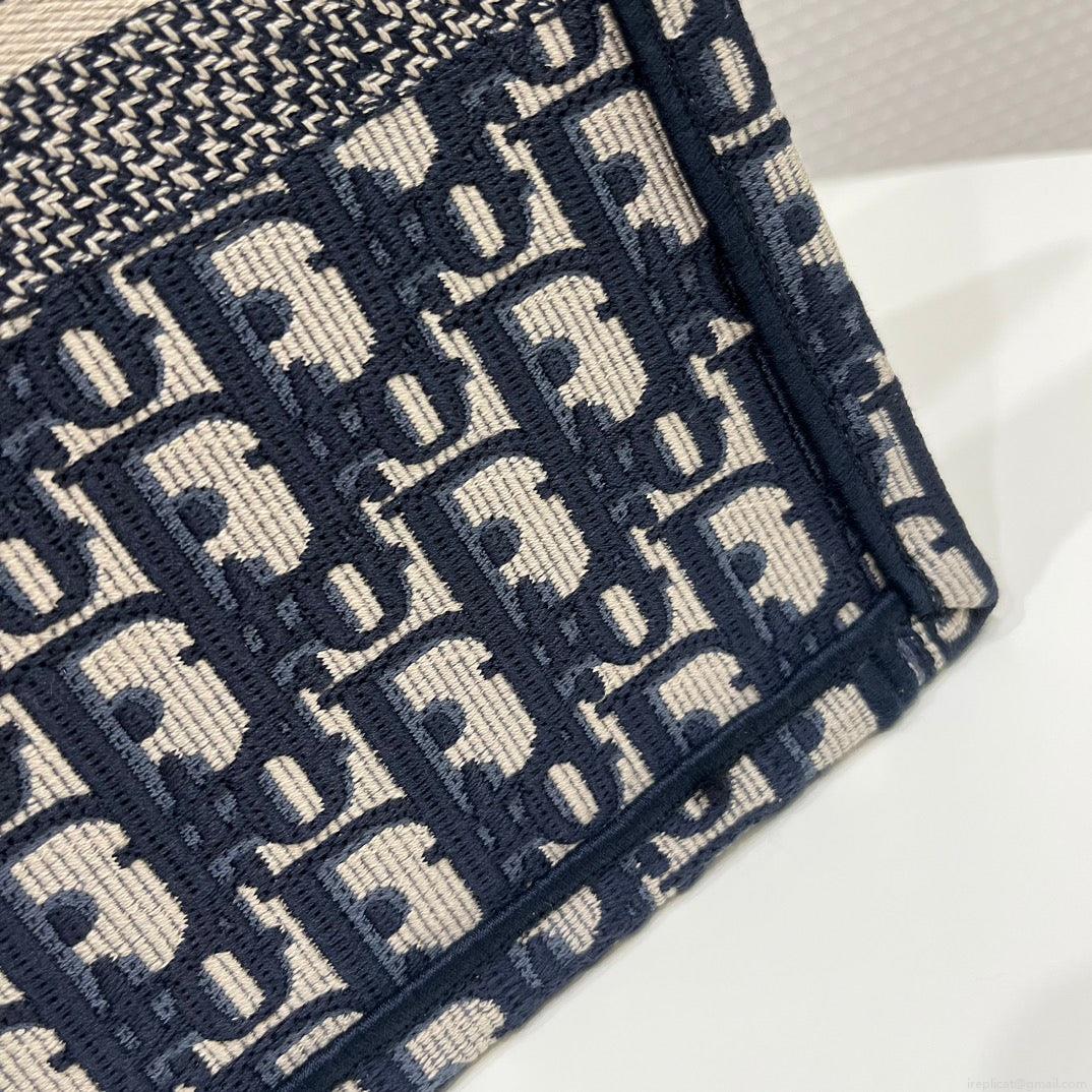 Dior Book Tote M1296 Medium Ecru and Blue Dior Oblique Embroidery