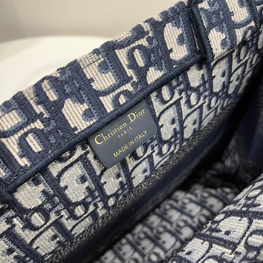 Dior Book Tote M1296 Medium Ecru and Blue Dior Oblique Embroidery
