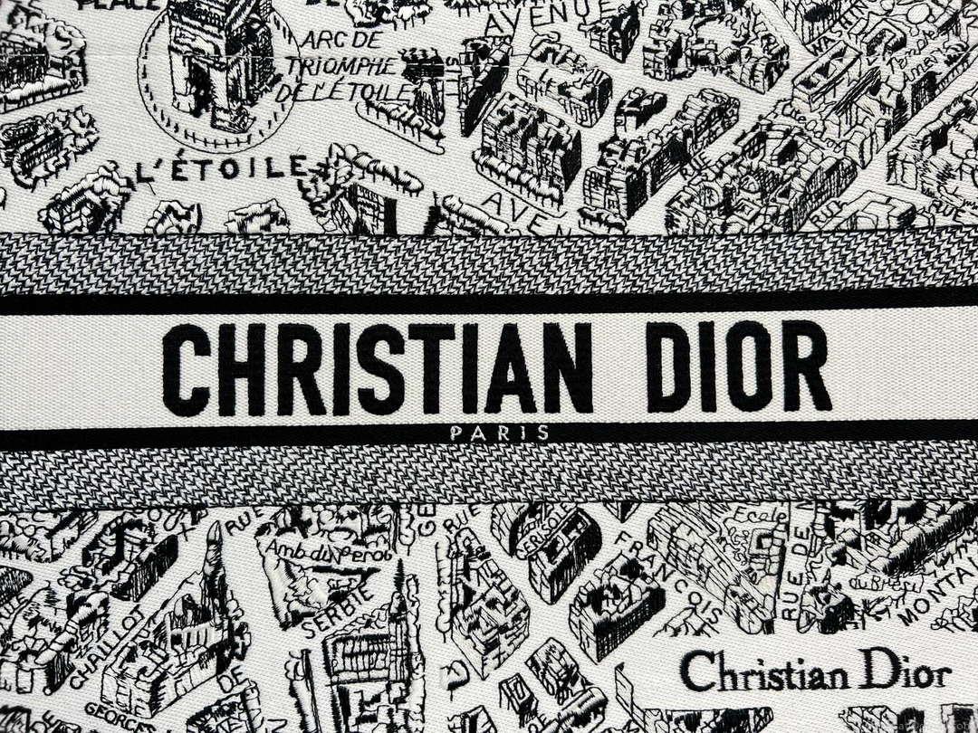 Dior Book Tote M1296 Medium Dior Black and White Plan de Paris Embroidery