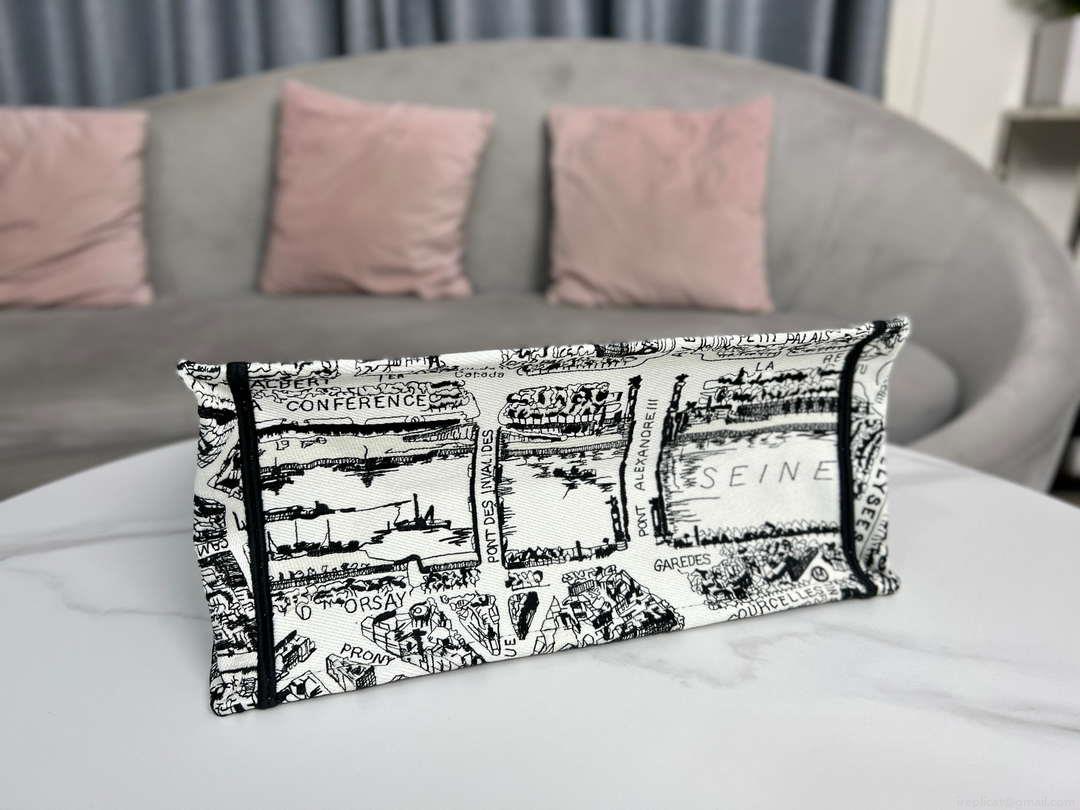 Dior Book Tote M1296 Medium Dior Black and White Plan de Paris Embroidery