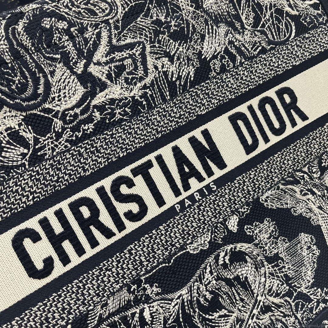 Dior Book Tote M1296 Medium Ecru and Blue Toile de Jouy Embroidery M0073