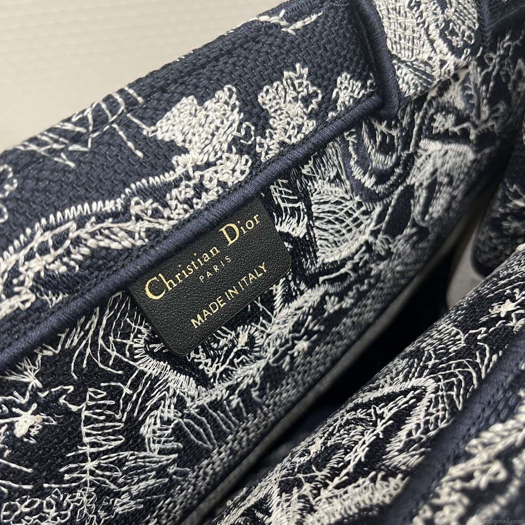 Dior Book Tote M1296 Medium Ecru and Blue Toile de Jouy Embroidery M0073