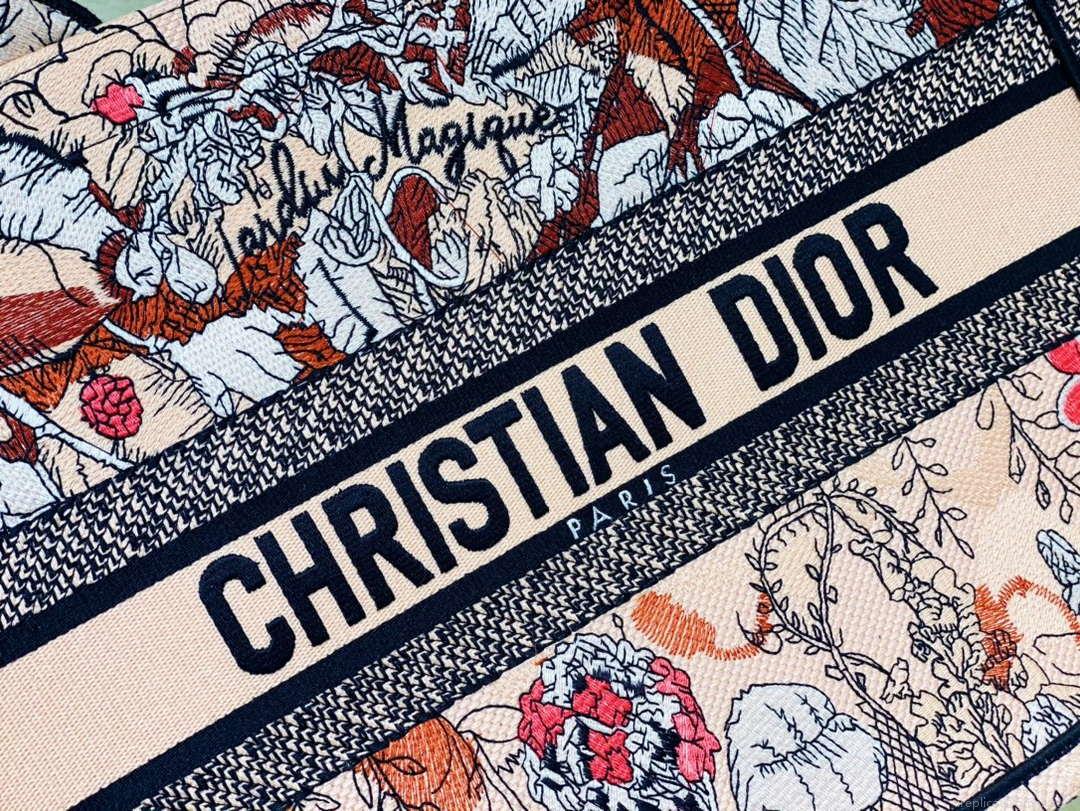 Dior Book Tote M1296 Medium Latte Multicolor Dior Jardin d’Hiver Embroidery M0087