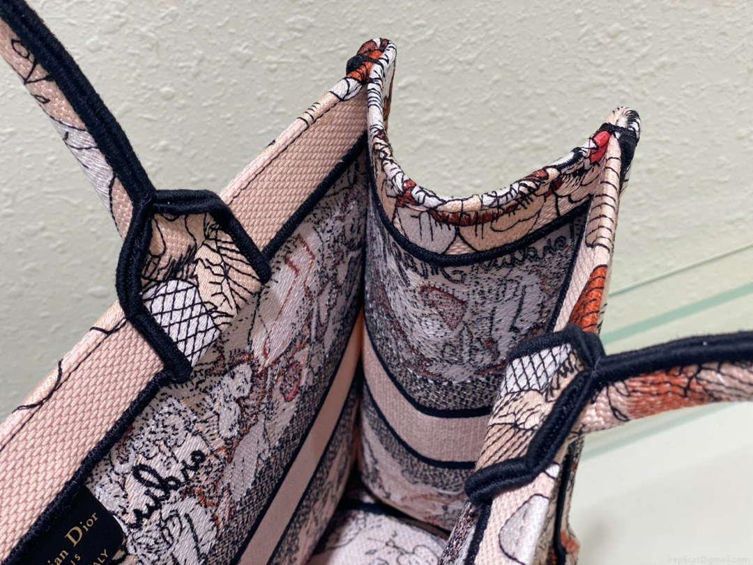 Dior Book Tote M1296 Medium Latte Multicolor Dior Jardin d’Hiver Embroidery M0087