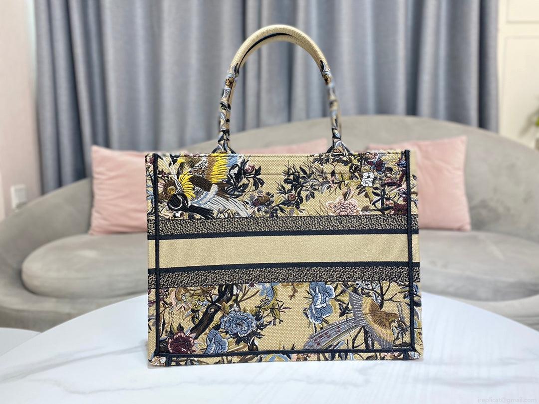 Dior Book Tote M1296 Medium Latte Multicolor Dior Jardin d’Hiver Embroidery M0090