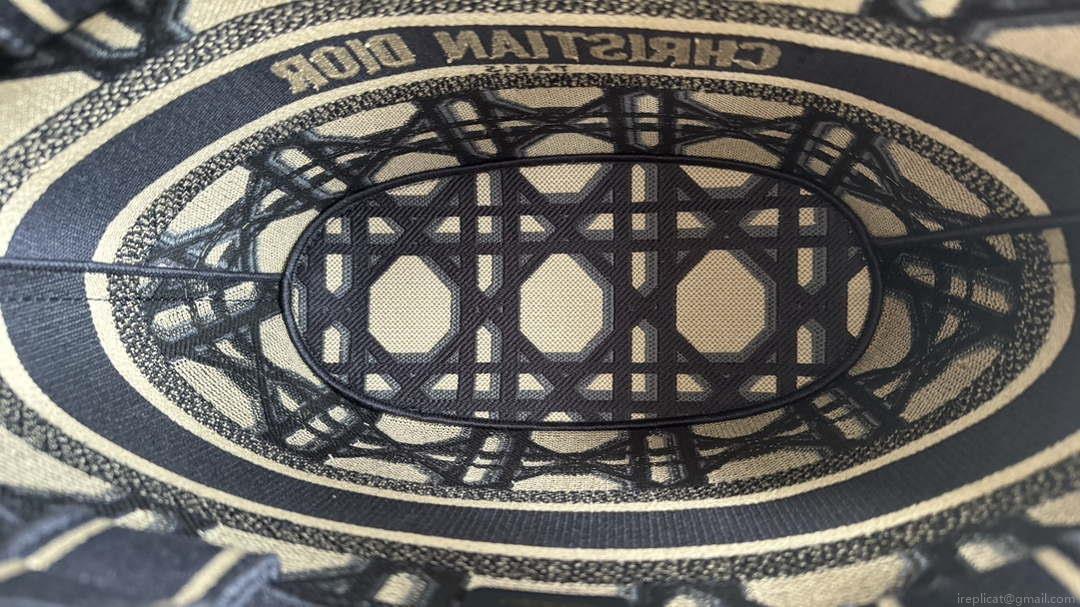 Dior M1328 Hat Basket Bag White and Blue with Gold-Tone Macrocannage Embroidery