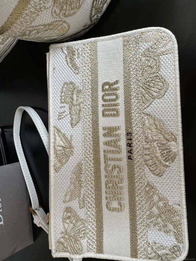 Dior M1328 Hat Basket Bag White and Gold-tone Gradient Butterflies Embroidery