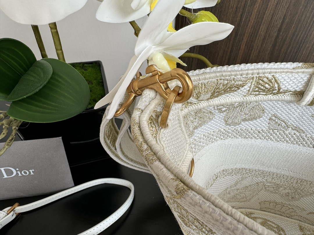 Dior M1328 Hat Basket Bag White and Gold-tone Gradient Butterflies Embroidery