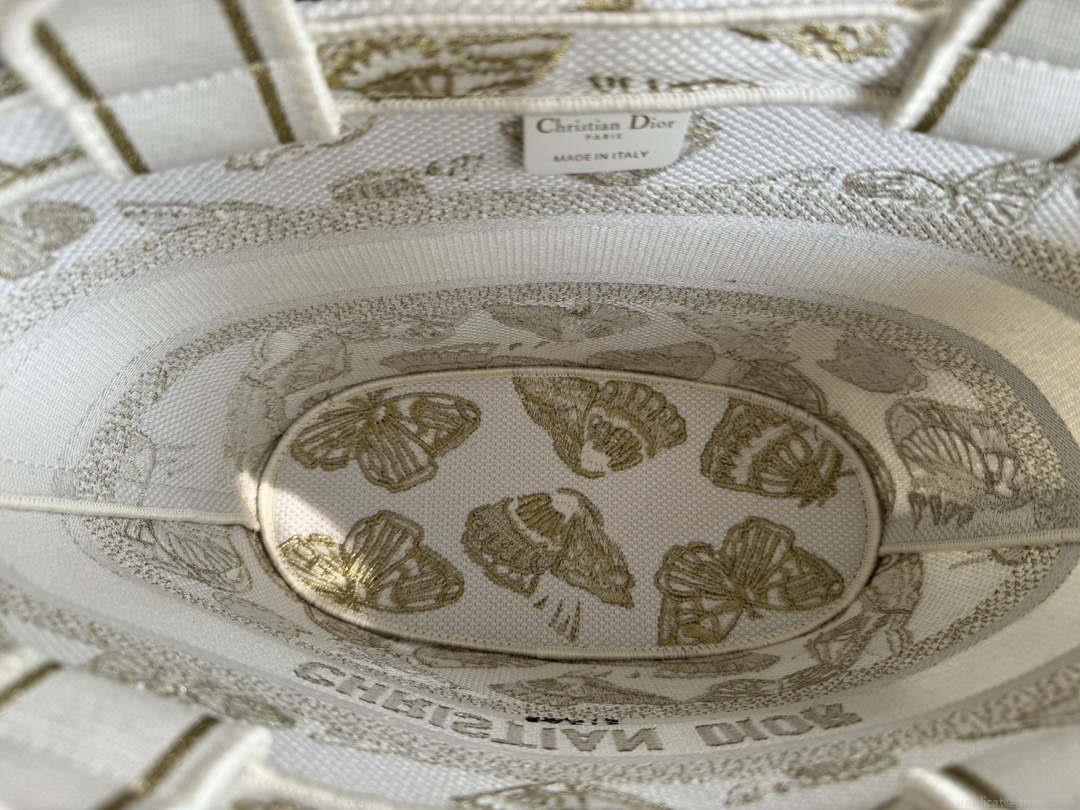 Dior M1328 Hat Basket Bag White and Gold-tone Gradient Butterflies Embroidery