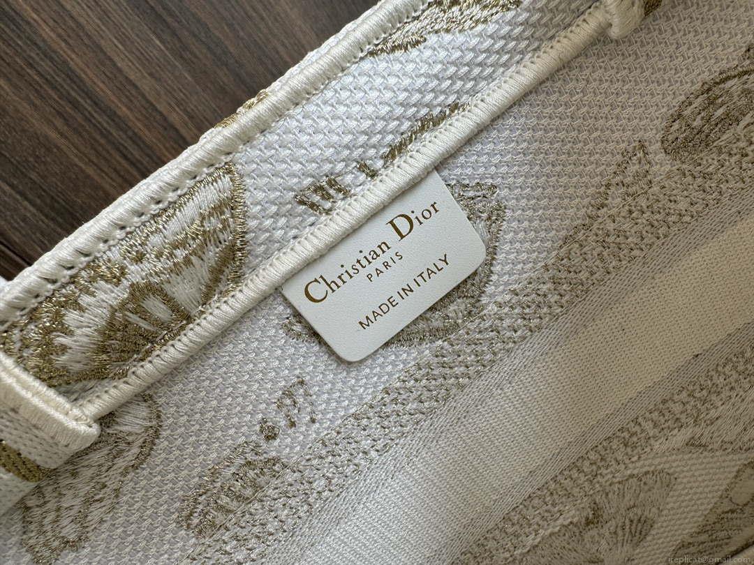 Dior M1328 Hat Basket Bag White and Gold-tone Gradient Butterflies Embroidery