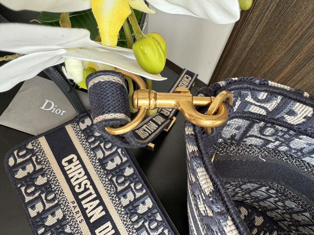 Dior M1328 Hat Basket Bag Navy Blue and Gold-tone Blue Dior Oblique Jacquard