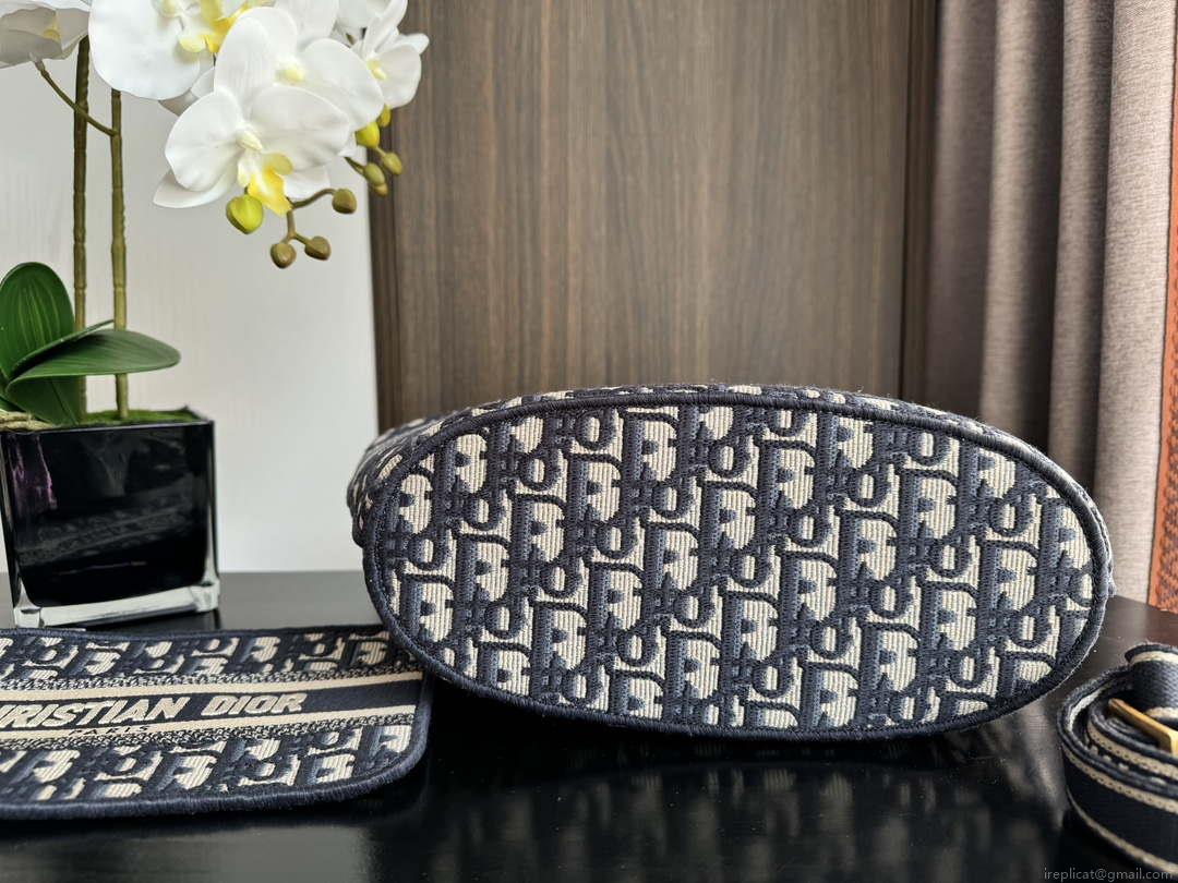 Dior M1328 Hat Basket Bag Navy Blue and Gold-tone Blue Dior Oblique Jacquard