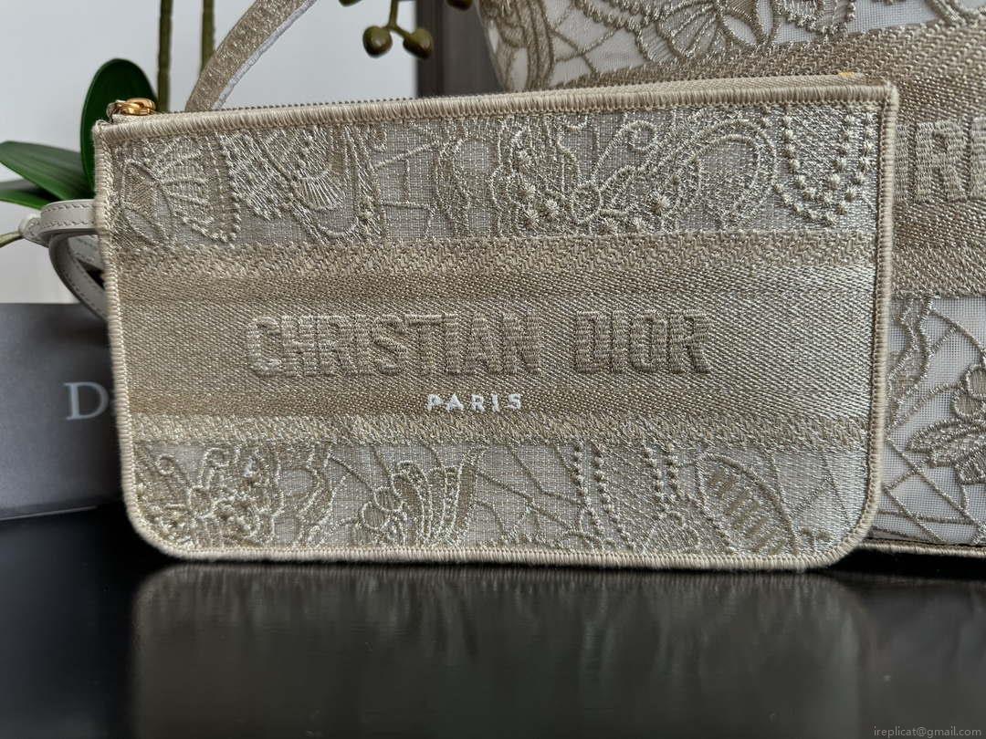 Dior M1328 Hat Basket Bag Beige D-Lace Butterfly Embroidery with Macramé Effec