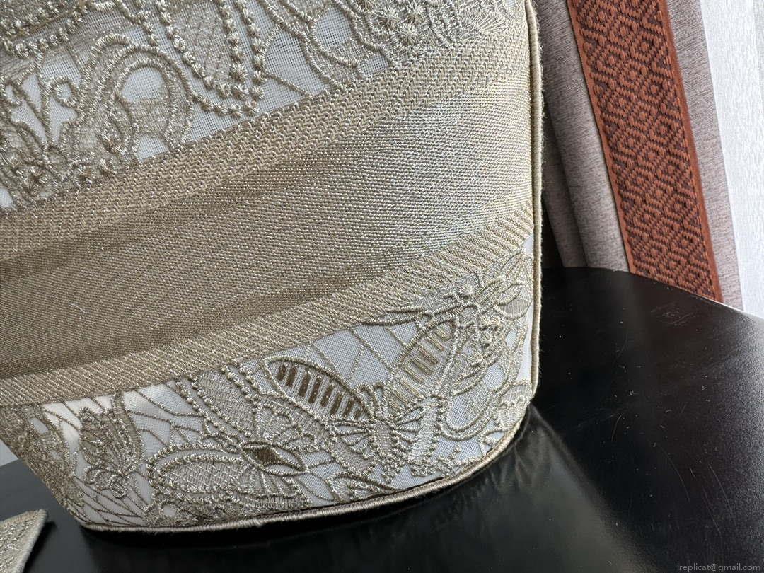 Dior M1328 Hat Basket Bag Beige D-Lace Butterfly Embroidery with Macramé Effec