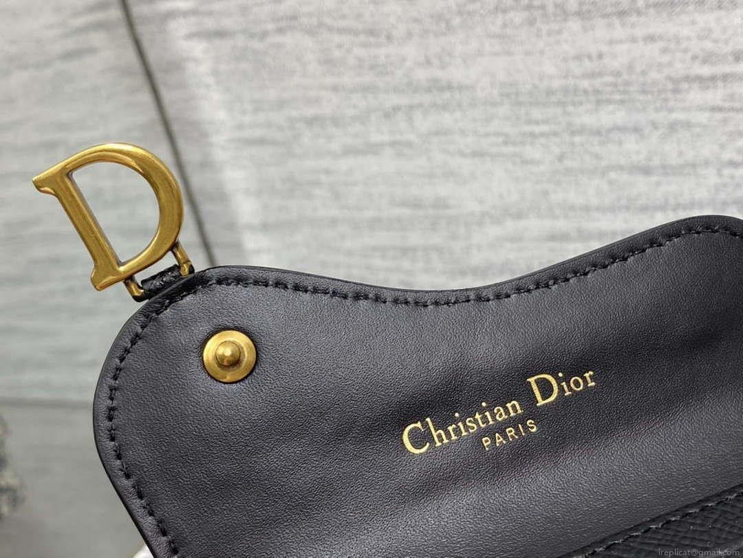 Dior S5611 Saddle Flap Card Holder Black Grained Calfskin