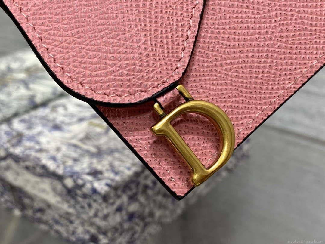 Dior S5611 Saddle Flap Card Holder Pink Grained Calfskin