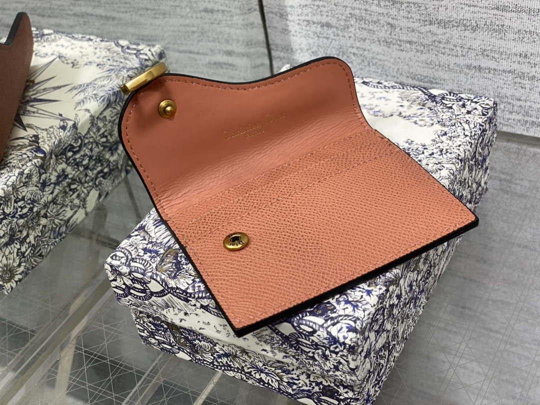 Dior S5611 Saddle Flap Card Holder Brown Grained Calfskin