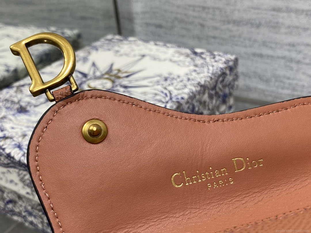 Dior S5611 Saddle Flap Card Holder Brown Grained Calfskin