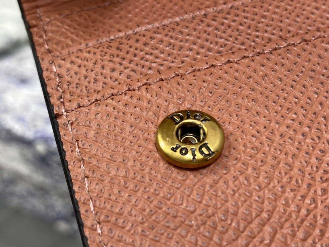 Dior S5611 Saddle Flap Card Holder Brown Grained Calfskin
