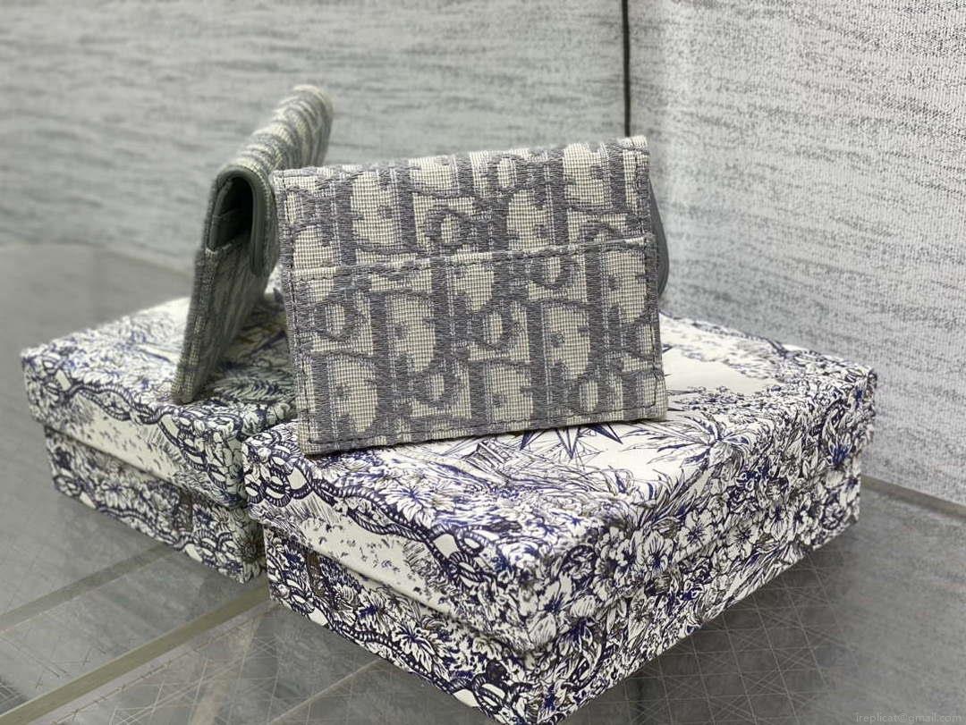 Dior S5611 Saddle Flap Card Holder Gray Dior Oblique Jacquard