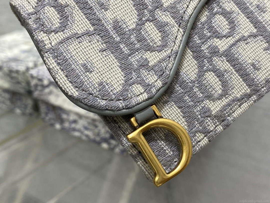 Dior S5611 Saddle Flap Card Holder Gray Dior Oblique Jacquard