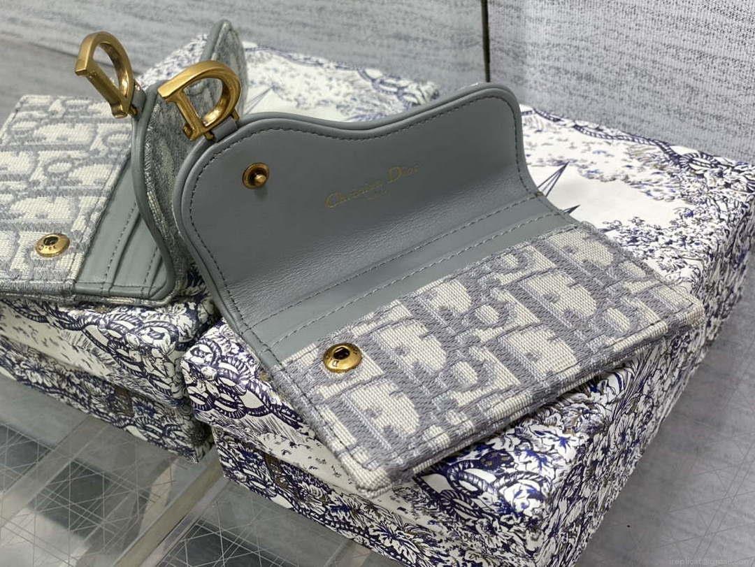 Dior S5611 Saddle Flap Card Holder Gray Dior Oblique Jacquard