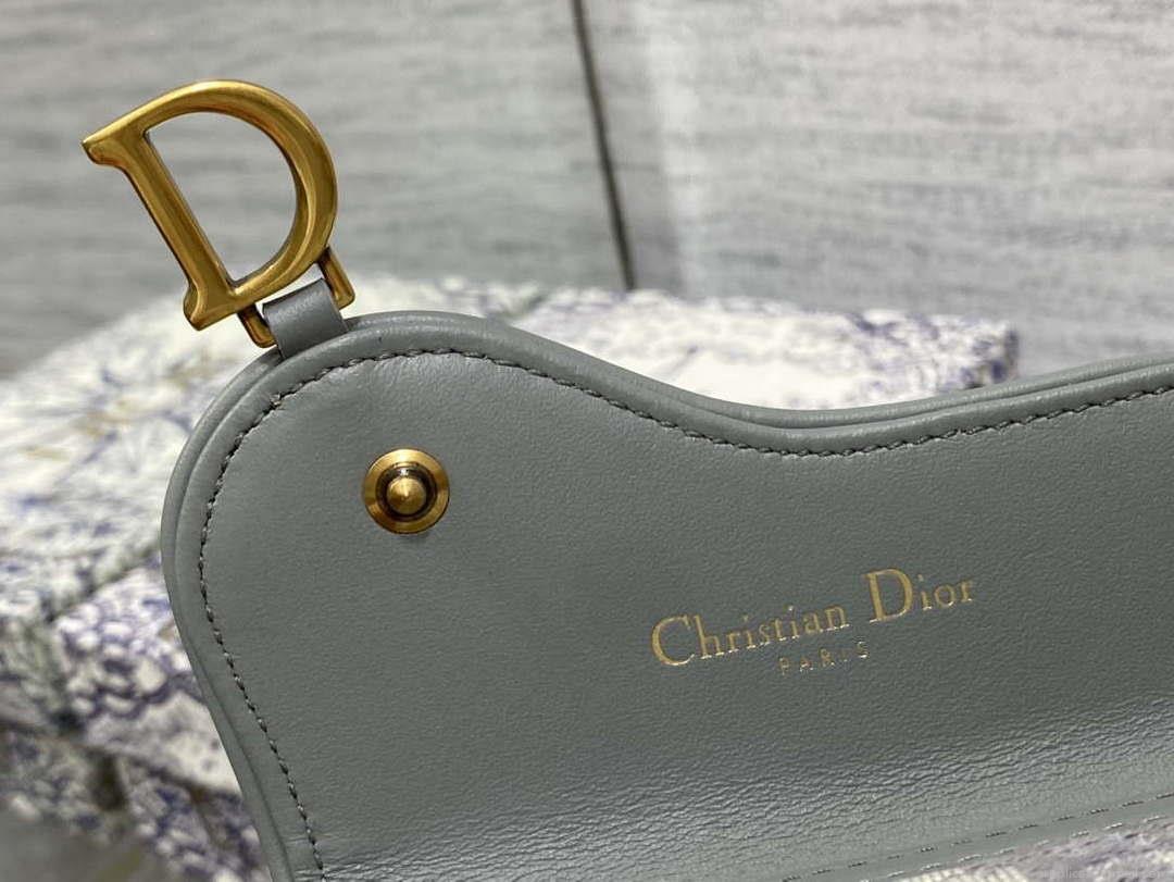 Dior S5611 Saddle Flap Card Holder Gray Dior Oblique Jacquard