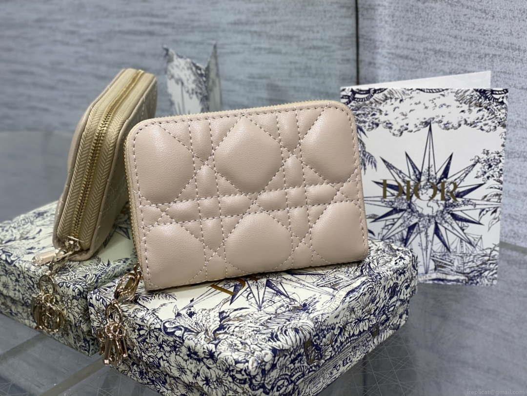 Dior S0011 Lady Dior Zipper Card Holder Medium Nude Cannage Lambskin