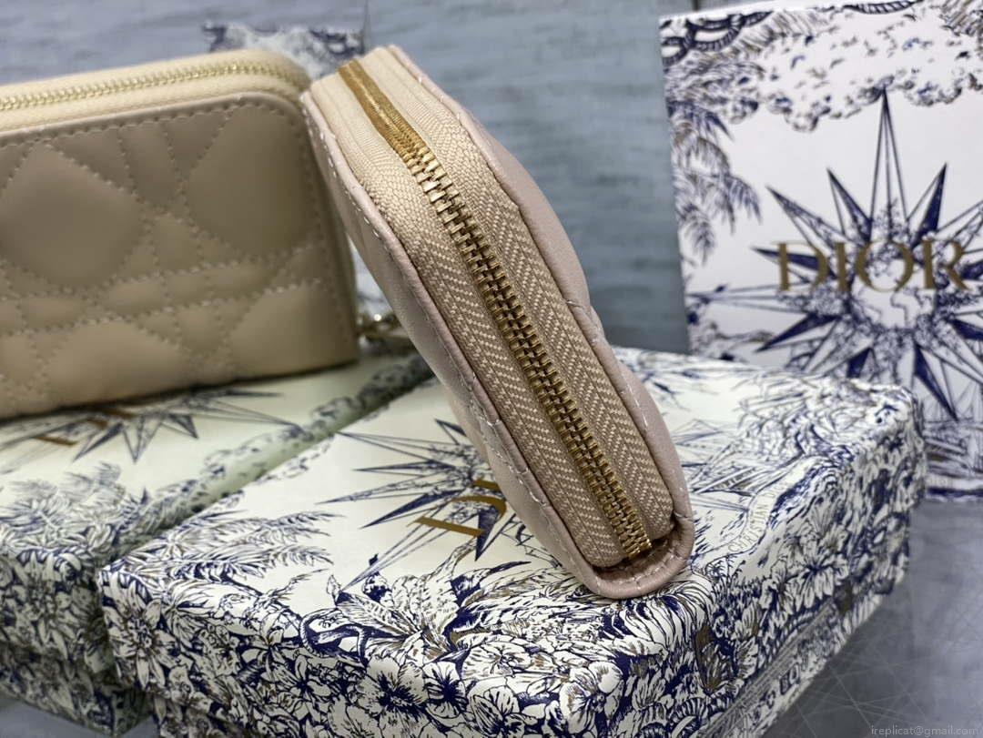 Dior S0011 Lady Dior Zipper Card Holder Medium Nude Cannage Lambskin