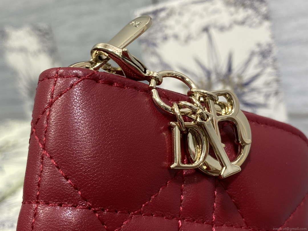 Dior S0011 Lady Dior Zipper Card Holder Medium Wine Red Cannage Lambskin