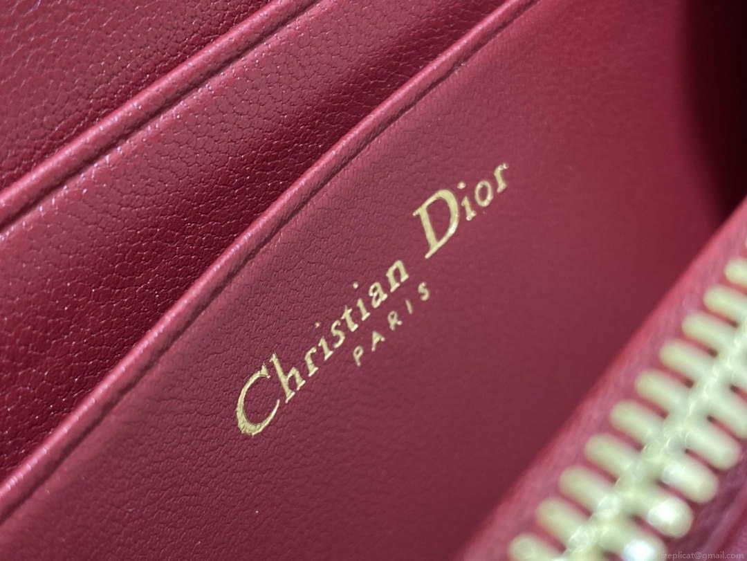 Dior S0011 Lady Dior Zipper Card Holder Medium Wine Red Cannage Lambskin