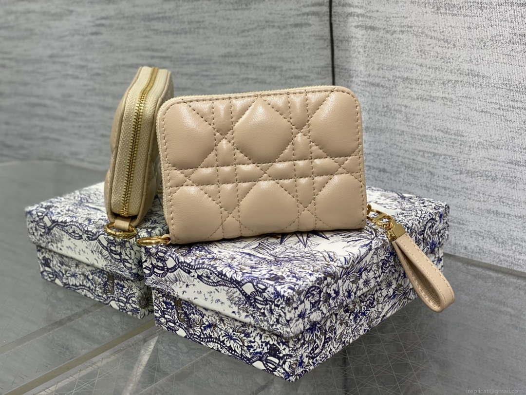 Dior S0011 Lady Dior Zipper Card Holder Medium Ａpricot Cannage Lambskin