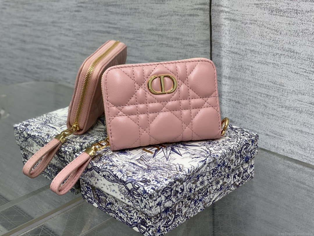 Dior S0011 Lady Dior Zipper Card Holder Medium Light Pink Cannage Lambskin