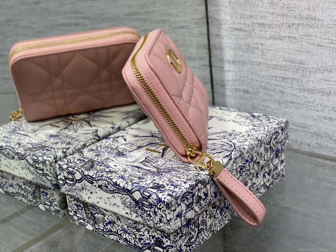 Dior S0011 Lady Dior Zipper Card Holder Medium Light Pink Cannage Lambskin