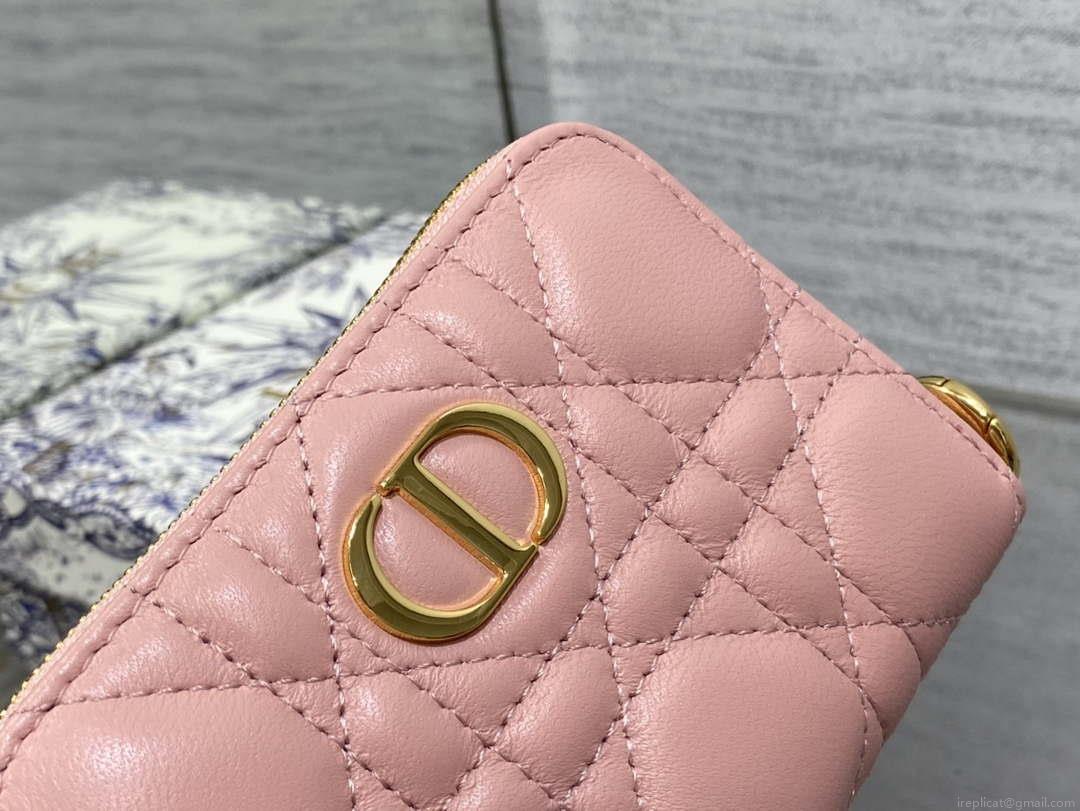 Dior S0011 Lady Dior Zipper Card Holder Medium Light Pink Cannage Lambskin