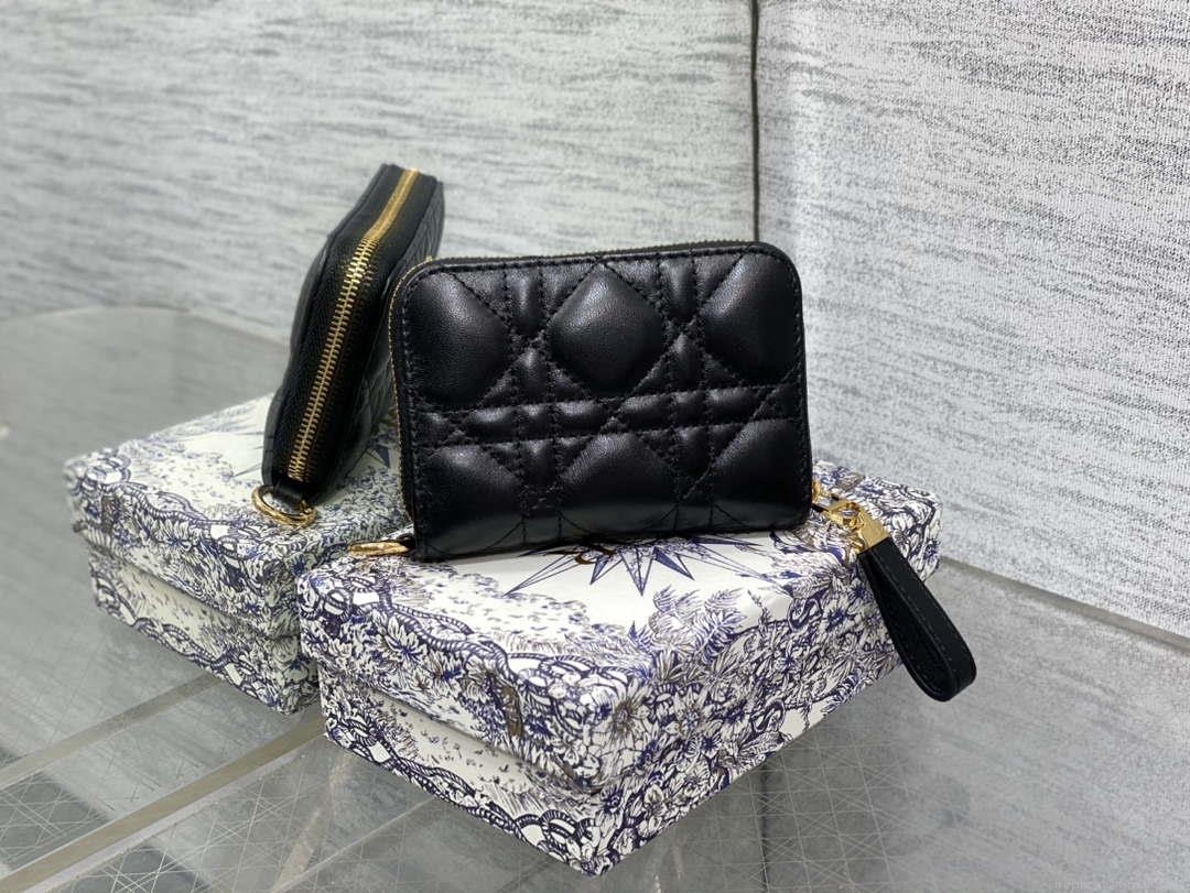 Dior S0011 Lady Dior Zipper Card Holder Medium Black Cannage Lambskin