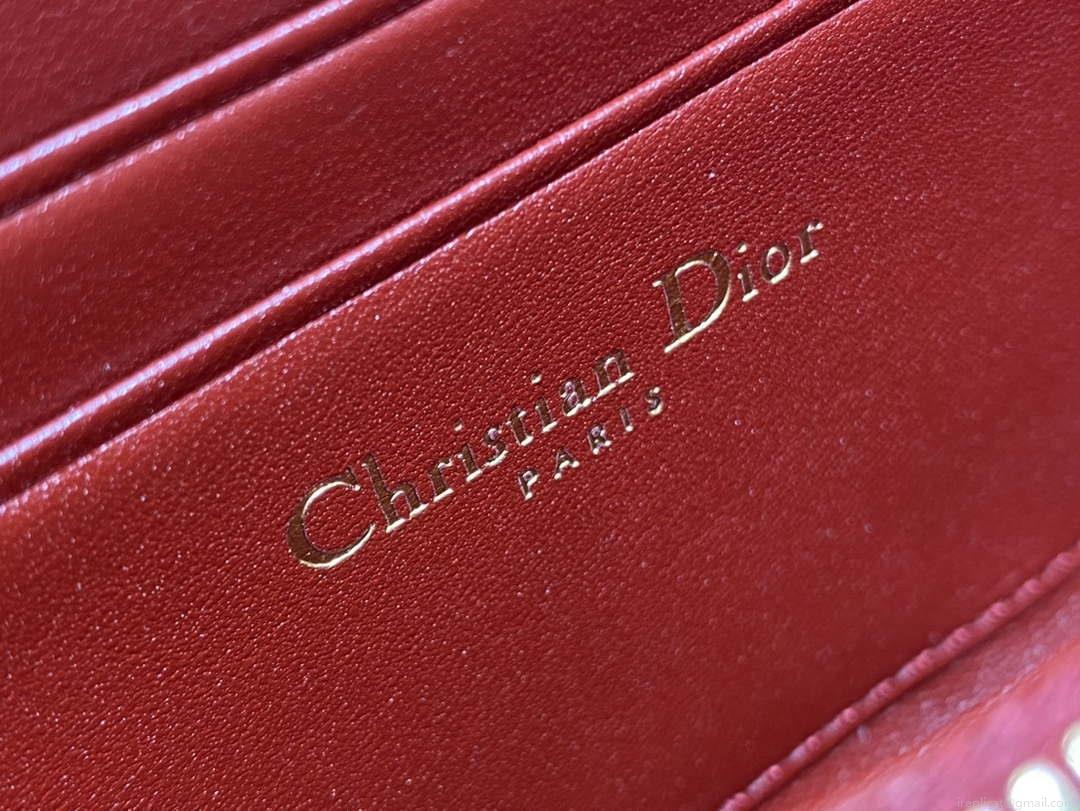 Dior S0011 Lady Dior Zipper Card Holder Medium Wine Red patent leather Lambskin