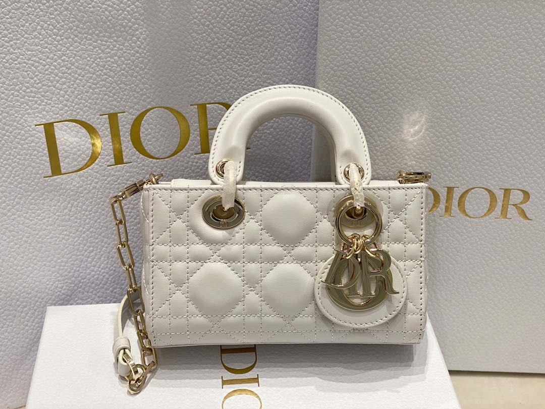 Dior S0910 Small Lady D-joy Bag White Cannage Lambskin