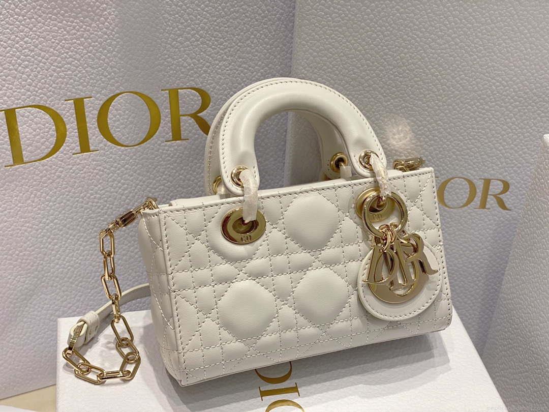 Dior S0910 Small Lady D-joy Bag White Cannage Lambskin